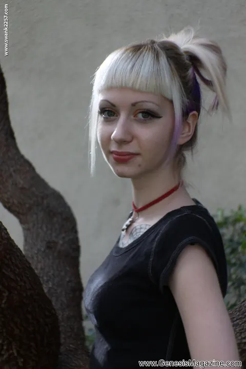 Slim Tattooed Blonde Flashes Skirt Outdoors – photo 7 of 21