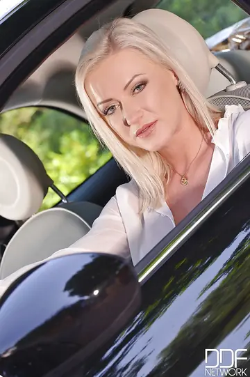 Busty Blonde MILF Strips Out of Her Lingerie and Skirt by the Car
