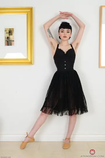 Petite Brunette Shows Hairy Armpits and Bush in a Skirt