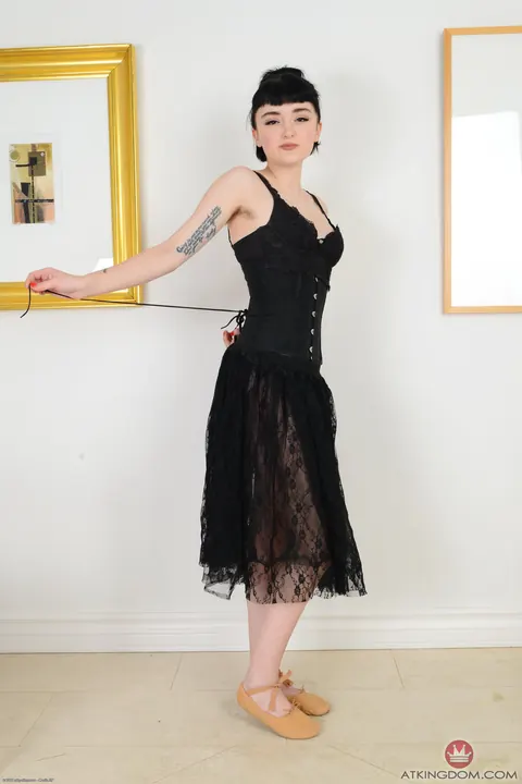 Matilda Bow: Petite Brunette Shows Hairy Armpits and Bush in a Skirt – photo 6 of 21