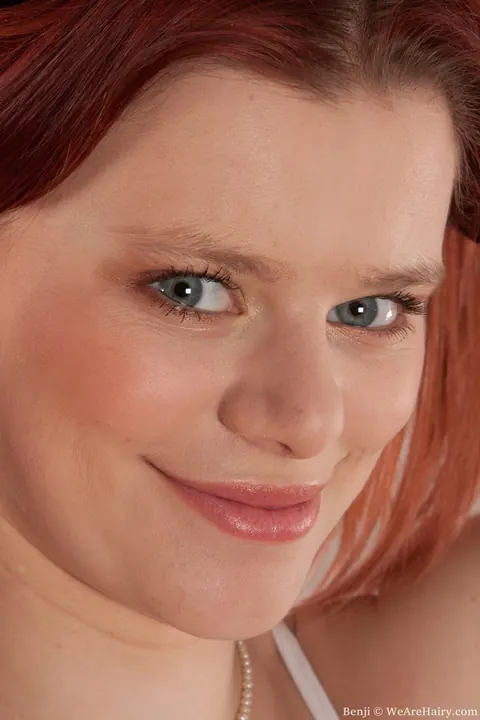 Benji: Redhead with Small Natural Tits Spreads Her Hairy Crotch – photo 2 of 17