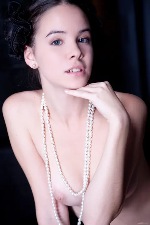 Slim Brunette Strips Off Her White Lingerie and Spreads Her Shaved Pussy – photo 12 of 20