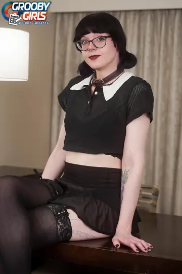 Brunette Trans Woman in Glasses Poses Nude and Reveals Her Cock