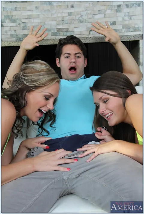 Abby Cross: Brunette and Partner Share a Big Cock in Threesome with Tit Cumshot – photo 3 of 16