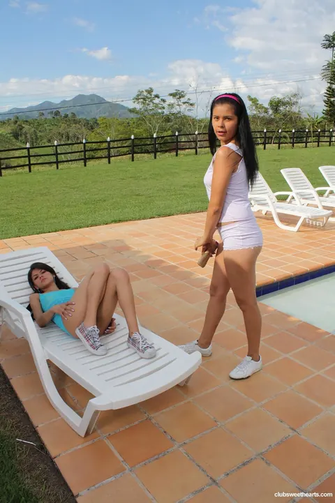Claudia Castro: Slim Latinas Strip Naked for Lesbian Poolside Fun – photo 2 of 20