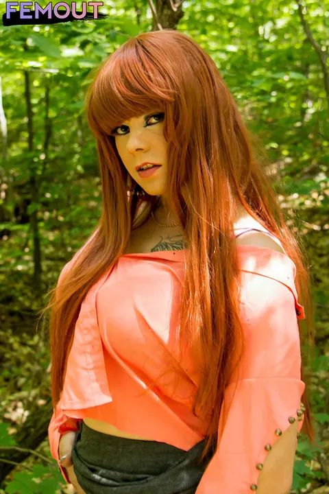 Redhead Trans Woman Masturbates and Spreads Her Hairy Bush Outdoors – photo 9 of 15