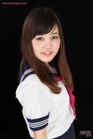Japanese Brunette in a Skirt Jerks Him Off Until He Cums