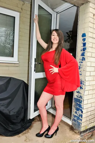 BBW Brunette in a Dress Spreads Her Pussy Wide