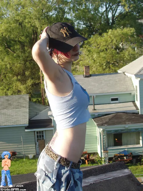 BellaVendetta: Tattooed Redhead Strips to Panties and Socks on a Rooftop Balcony – photo 4 of 15