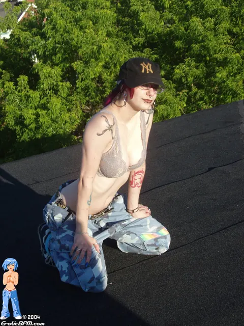 BellaVendetta: Tattooed Redhead Strips to Panties and Socks on a Rooftop Balcony – photo 8 of 15
