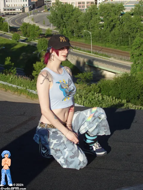 BellaVendetta: Tattooed Redhead Strips to Panties and Socks on a Rooftop Balcony – photo 5 of 15