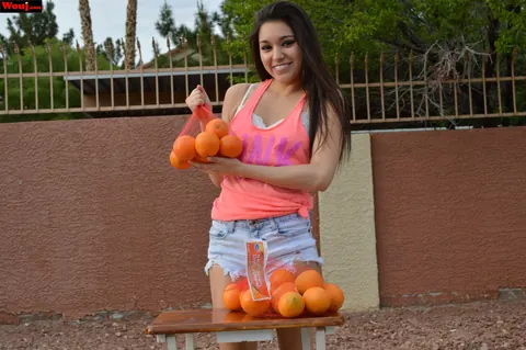 Selena Santoro: Latina Brunette in Shorts Teases a Stranger Outdoors – photo 2 of 15