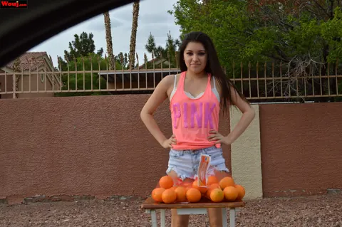 Selena Santoro: Latina Brunette in Shorts Teases a Stranger Outdoors – photo 15 of 15