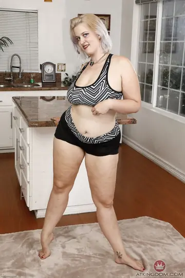 BBW Blonde with Big Natural Tits Spreads Her Hairy Pussy