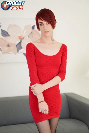 Slim Trans Woman Strips Out of Her Dress and Stockings