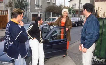 Blonde Woman Takes Three Men Outdoors in a Gangbang