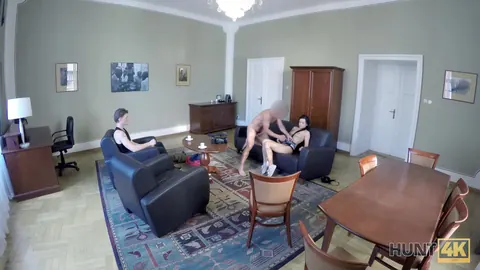Dafne: Brunette PAWG in Socks Takes Multiple Men on a Black Sofa – photo 4 of 12