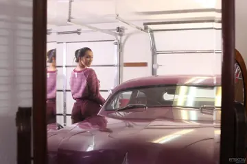 Holly Michaels – Thick Brunette MILF in Shorts Spreads Beside Vintage Car