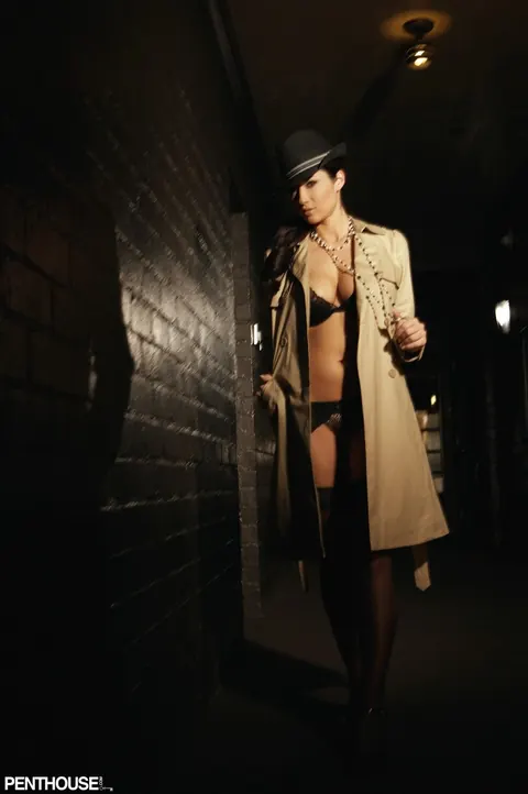 Kimberly Williams: Busty Brunette Flashes Lingerie Under Open Trench Coat – photo 3 of 13