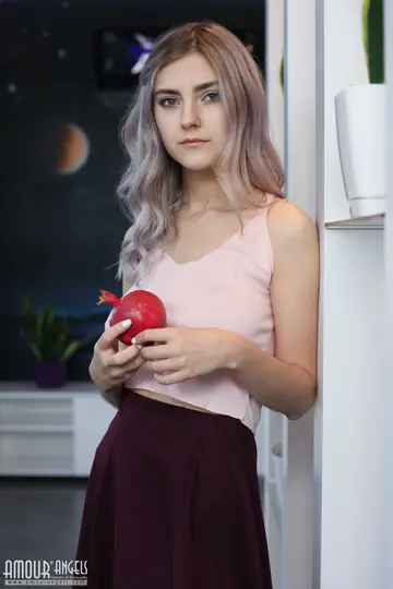Eva Elfie – Blonde in Pink Socks Strips and Shows Her Big Natural Tits