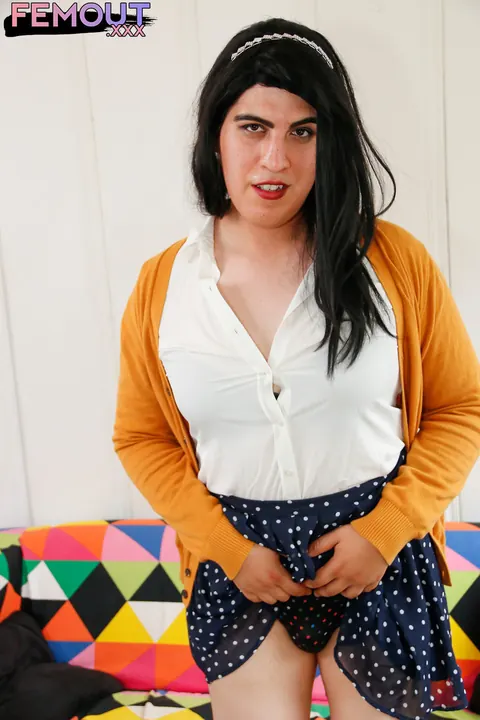 Chubby Brunette Trans Woman Bares All and Cums – photo 3 of 16