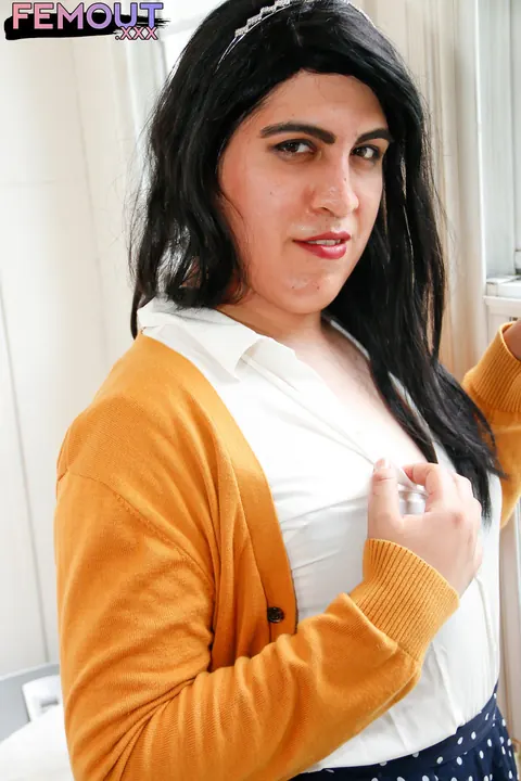 Chubby Brunette Trans Woman Bares All and Cums – photo 1 of 16