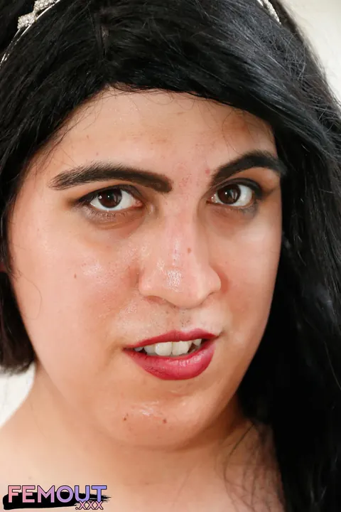 Chubby Brunette Trans Woman Bares All and Cums – photo 12 of 16