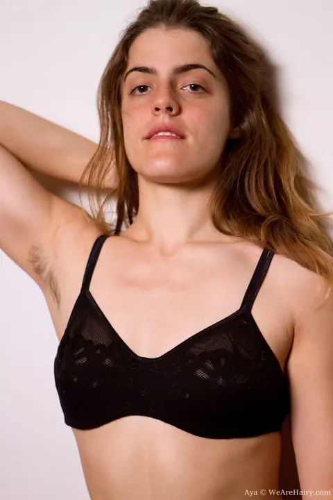 Brunette with Hairy Armpits Strips and Shows Her Thick Bush – photo 13 of 18