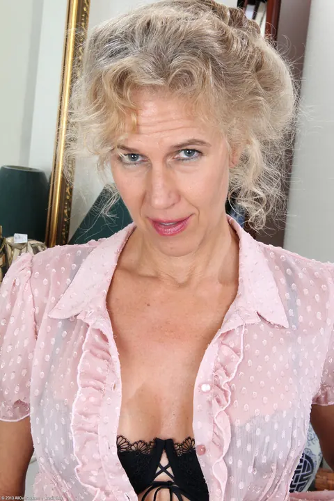 Cally Jo: Curly Blonde MILF in Glasses Strips and Spreads – photo 3 of 20
