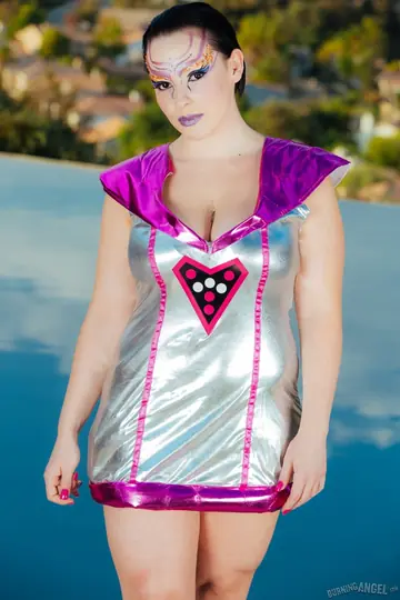 BBW Brunette Strips Out of Her Uniform Poolside