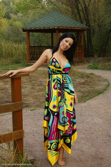 Brunette PAWG Strips Naked Near a Gazebo