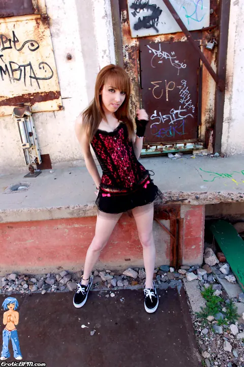 Kitty Kay: Pale Redhead PAWG Poses in a Skirt by Fence – photo 3 of 15