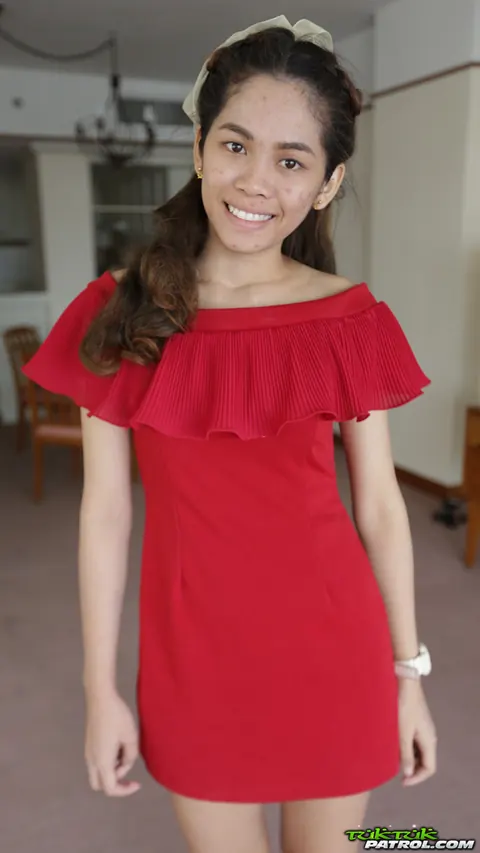 Asian Woman Strips Out of Her Red Dress Outdoors – photo 4 of 16