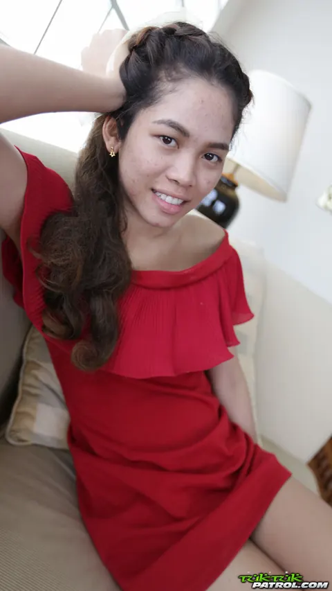 Asian Woman Strips Out of Her Red Dress Outdoors – photo 7 of 16