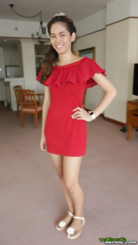 Asian Woman Strips Out of Her Red Dress Outdoors – photo 3 of 16