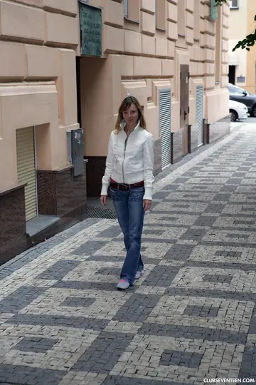 Thick European in Jeans Sucks Cock and Spreads Outdoors