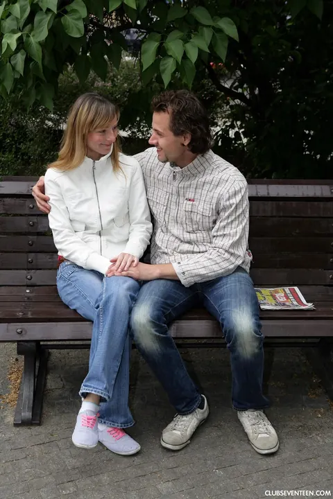 Thick European in Jeans Sucks Cock and Spreads Outdoors – photo 2 of 21