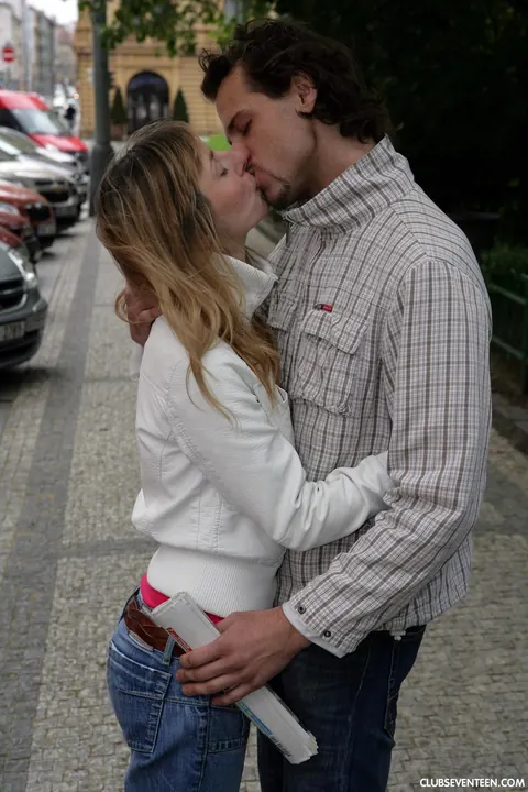 Thick European in Jeans Sucks Cock and Spreads Outdoors – photo 3 of 21
