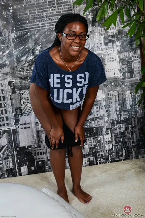 Janelle Taylor: Petite Ebony Beauty in Glasses Spreads Her Pussy – photo 3 of 21