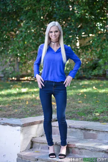 Astrid Star – Petite Blonde MILF with Big Enhanced Tits Spreads Outdoors