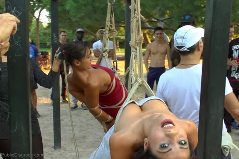 Coral Joice: Thick Latina MILF in a Skirt Gets Bound and Fingered Outdoors – photo 9 of 21