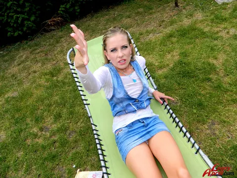 Blonde PAWG in a Skirt Plays with a Dildo in the Backyard – photo 10 of 15