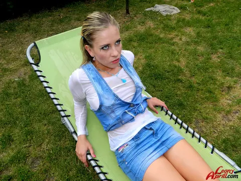 Blonde PAWG in a Skirt Plays with a Dildo in the Backyard – photo 9 of 15