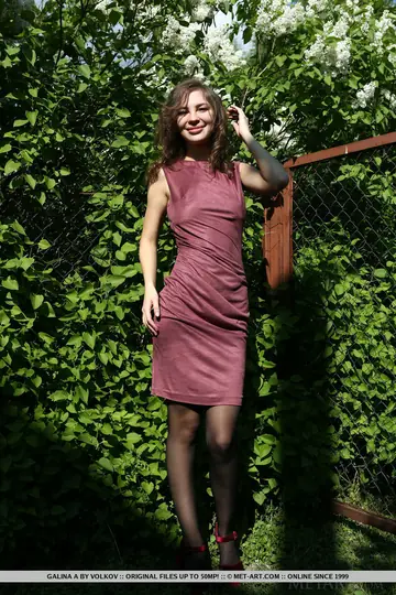 Galina A – Tall European Brunette Strips Out of Her Skirt to Stockings and Heels