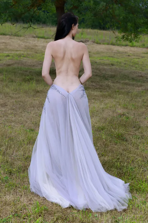 Slim Russian Brunette Spreads Her Shaved Pussy in the Forest – photo 5 of 21
