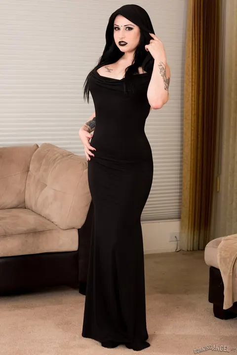 Ophelia Rain: Brunette in a Dress and Heels Spreads Her Pussy – photo 1 of 16