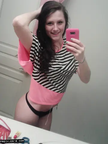 Slim Brunette with Big Natural Tits Poses Nude for Mirror Selfies