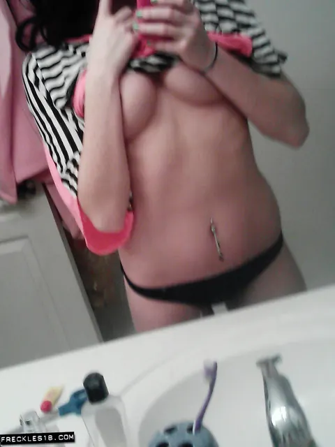 Slim Brunette with Big Natural Tits Poses Nude for Mirror Selfies – photo 5 of 12