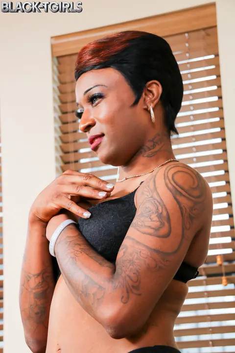 Ebony Trans Woman Strips Nude, Arches Back to Show Cock and Curves – photo 2 of 16