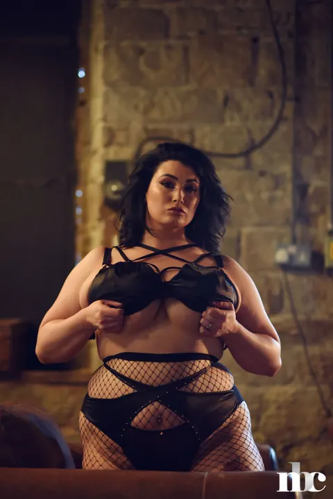 BBW Brunette with Big Tits Poses in Lingerie and Pantyhose – photo 14 of 21